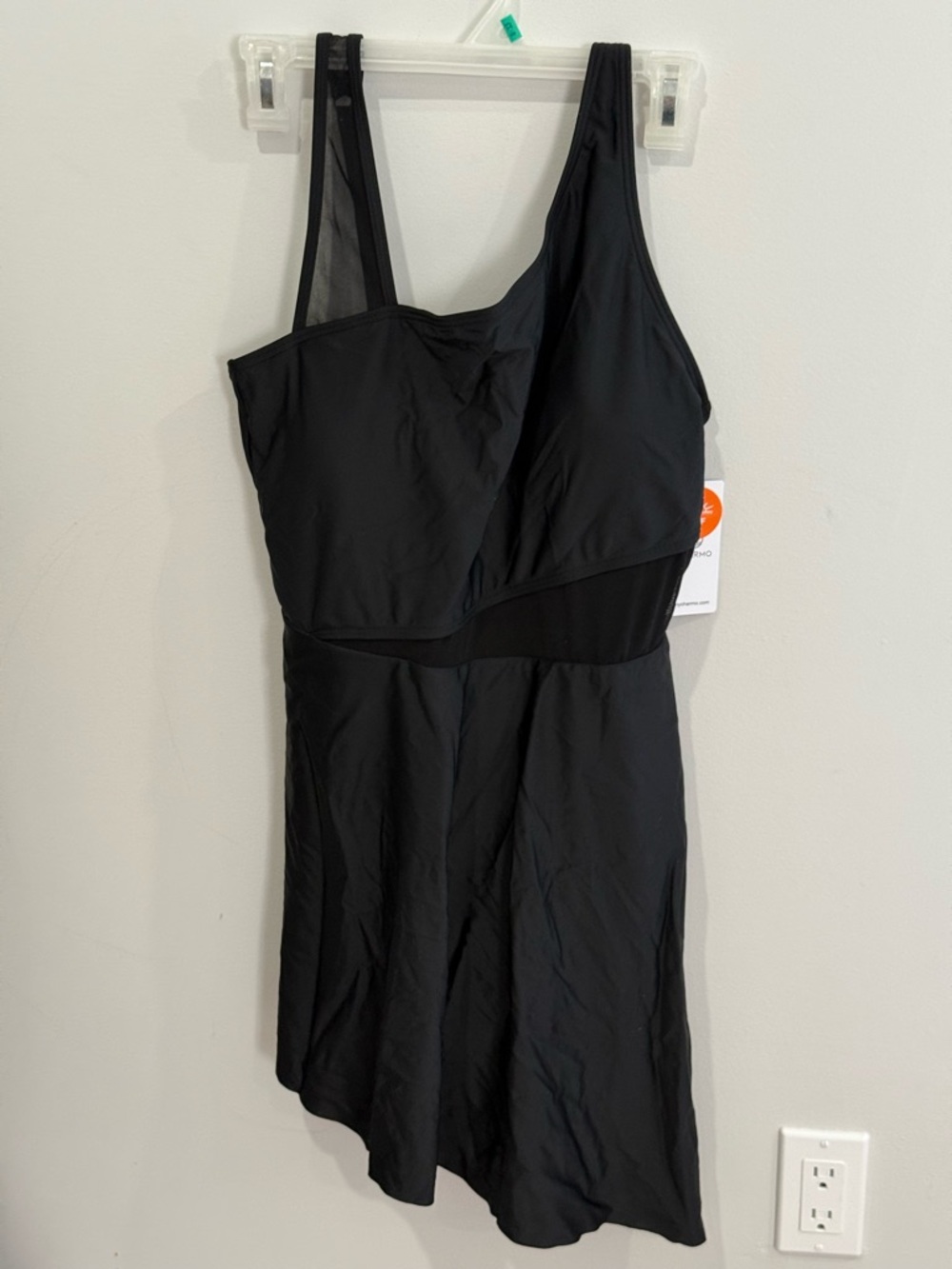 New Charmo L Black One-Piece Swimdress with Mesh Accent 314